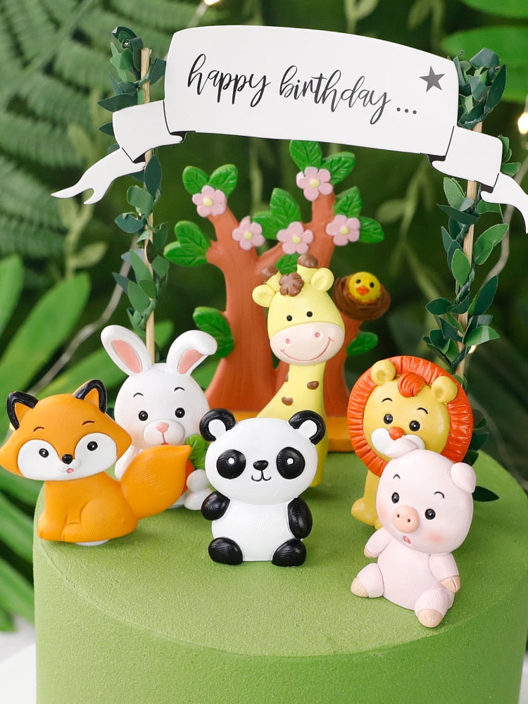 Woodland Animals Cake Decor Soft Clay Lion Elephant Tiger One st Jungle Safari Topper Happy Birthday Party Kids 