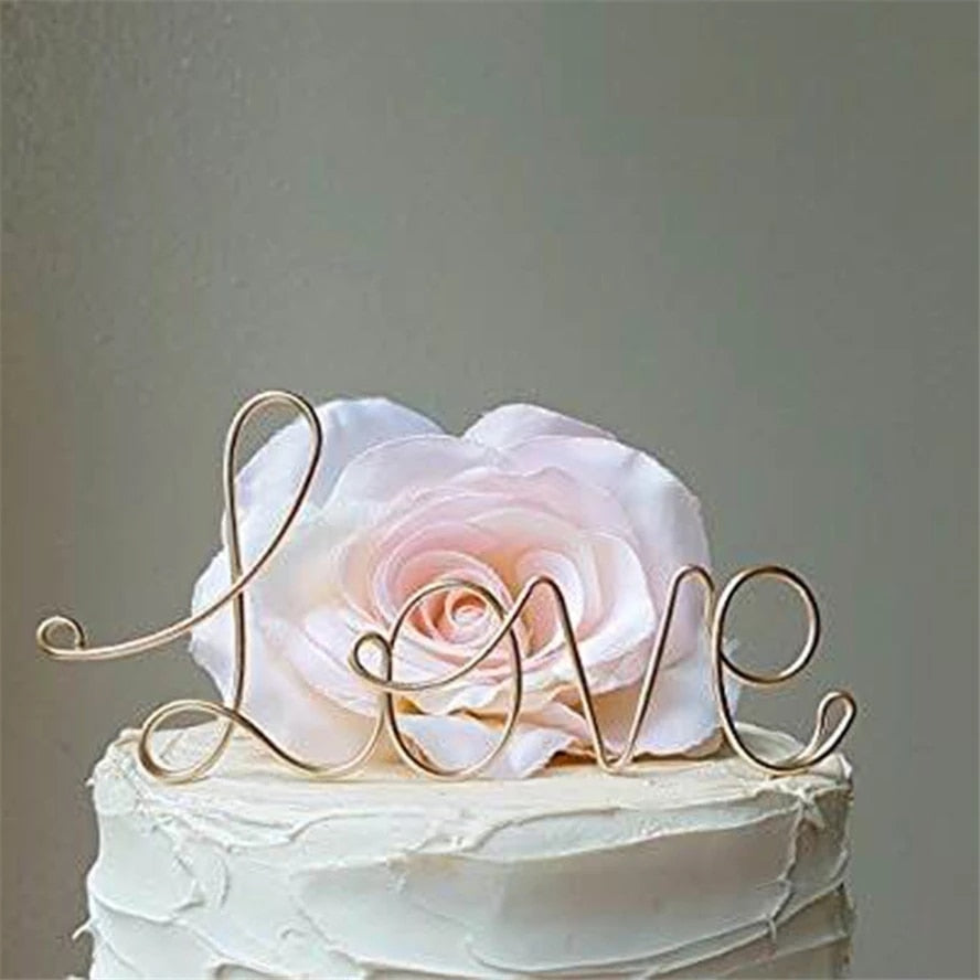 Iron Love Wedding Cake Topper Romantic Decoration Mariage Engagement Top Decor Supplies 