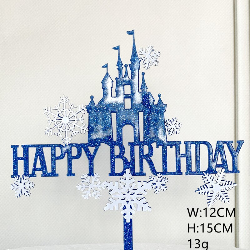 Happy Birthday Cake Topper Snowflake Castle Decoration Acrylic Blue Christmas Tree Cupcake Toppers Baking 