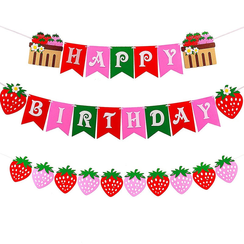 Strawberry Theme Birthday Party Supplies Happy Banner Girl st nd rd Decoration 