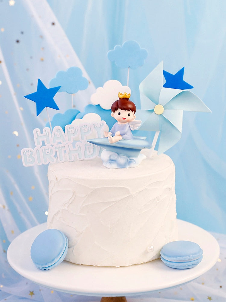 Cake Topper Cute Beautiful Boy Girl Paper Airplane Happy Birthday Decoration Supplies Children Party Dessert Gif 