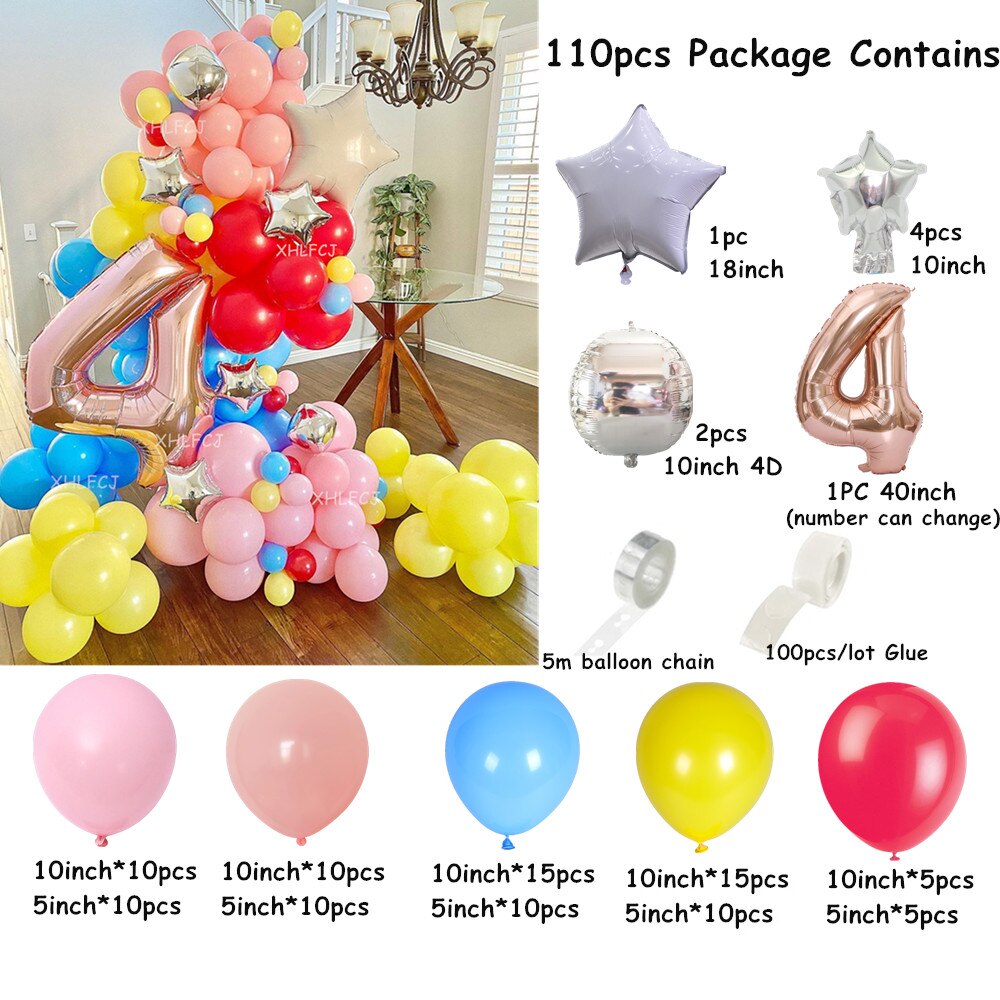 pcs Pink Orange Blue Red Yellow Balloon Garland Arch Kit '' Number Balloons Birthday Party Decoration Baby Shower Supplies Inflatable Decorations