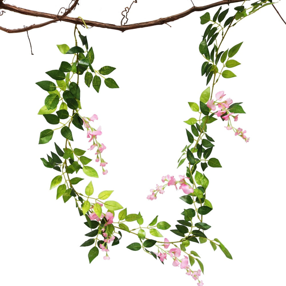 Wisteria Vine Artificial Flower Hanging Ivy Leaf Garland Wedding Rattan Arch Bridal Engagement Home Garden Decorations Inflatable Party