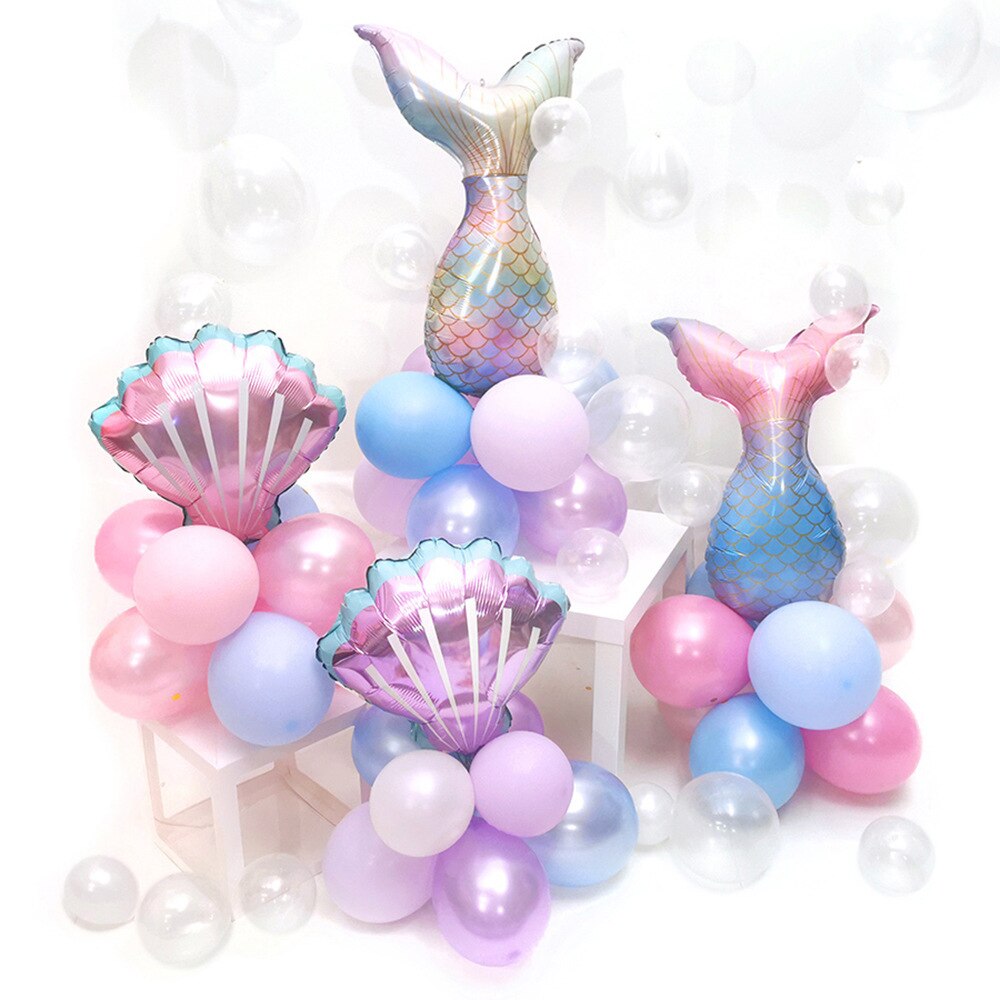 Mermaid Themed Party Decorations Purple Blue Balloons Set Girls Birthday Baby Shower Supplies Fishtail Foil Balloon 