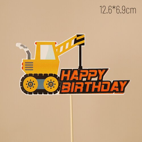 Construction Site Crane Tractor Birthday Cake Decor Topper Party Boy Baby Shower 