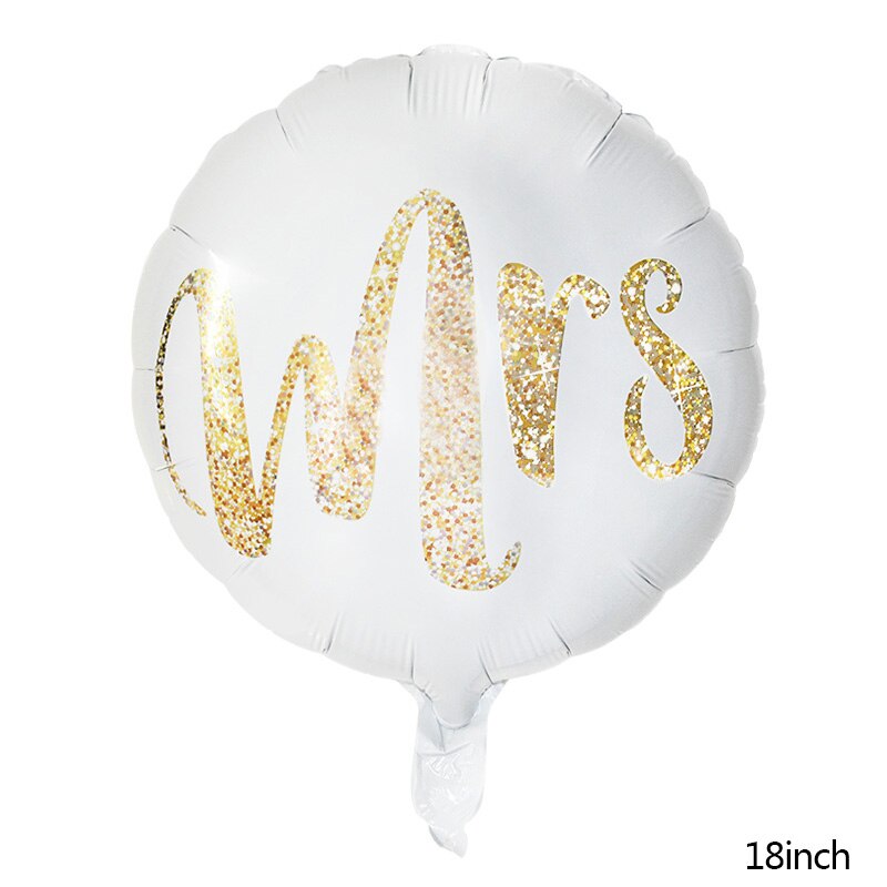 18inch Round White Gold Glitter Print Mr&Mrs LOVE foil Balloons bride to be marriage Wedding Decor Valentine's Day Supplies PartyDecorHQ