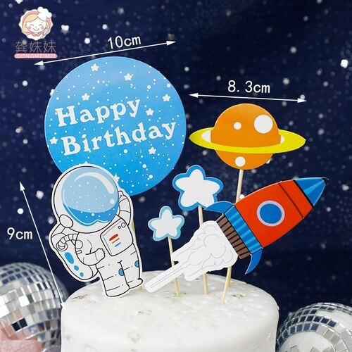 Astronaut Cake Topper Space Universe Planet Series Toppers Outer Birthday Party Dessert Props Festive Decoration 