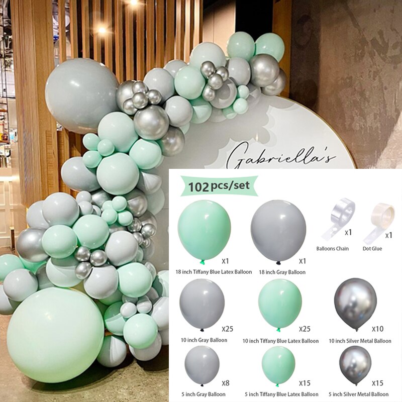 100Pcs Macaron Balloons Arch Set Blue Gray Silver Balloon Garland Wedding Birthday Party Baby Baptism Shower Balloon Decoration PartyDecorHQ