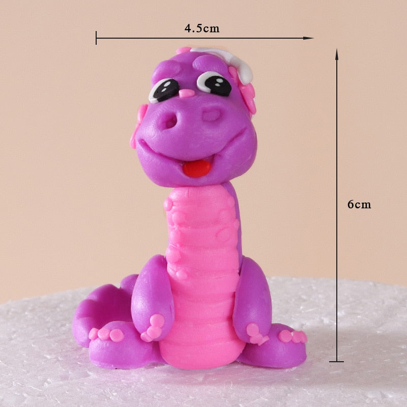 Lovely Dinosaur Baby Birthday Cake Decoration Soft pottery Dino One year old Baking Cakes Dessert Topper Top Insert Gifts 