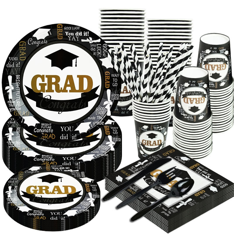 Graduation Party Decoration Favors Dinner plate Tableware tablecloth Congratulation Grad Decor Supplies 