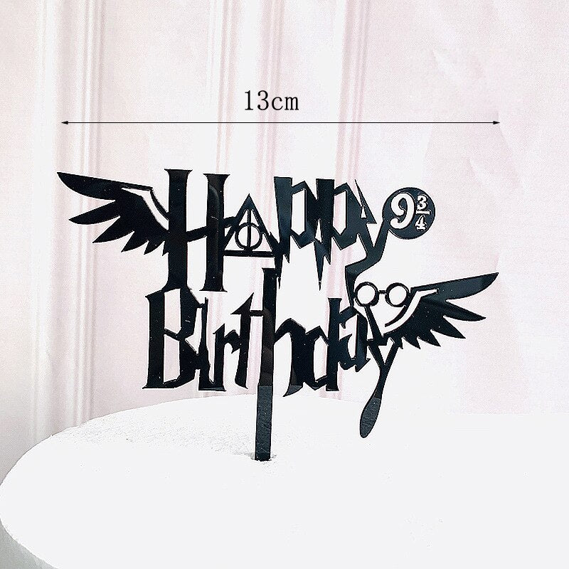 Dark Cartoon Happy Birthday Acrylic Cake Topper Cute Boy Witch Kids Party Decorations Baby Shower 