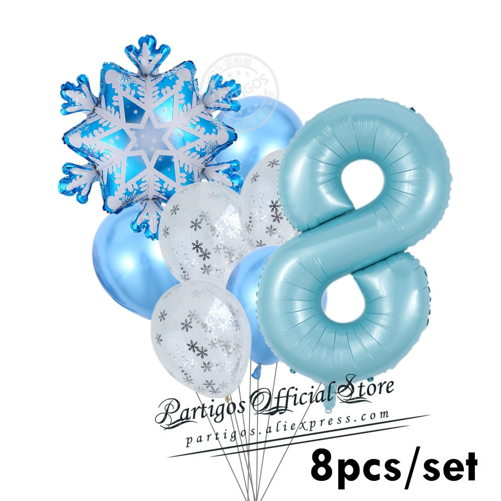 1 set Mix Snowflake Foil Balloons 40inch Ice blue number ballons Winter ice snow Party Birthday party Decoration Elsa Ballon-PartyDecorHQ