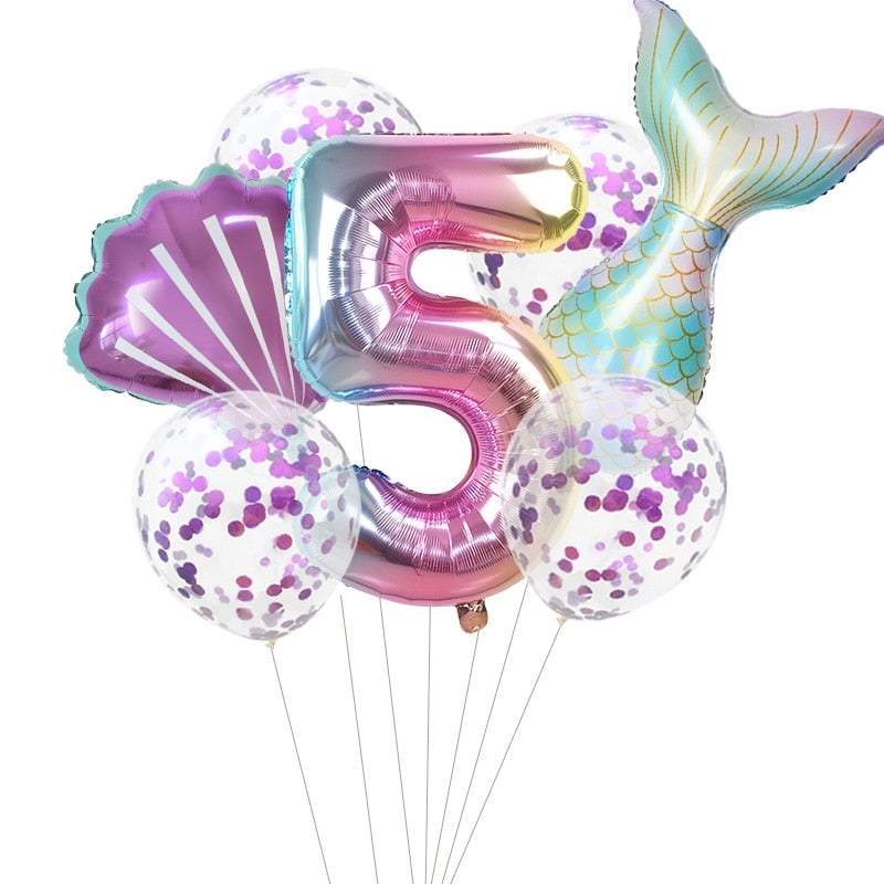 Pcs/Set Mermaid Party Number Foil Balloon Combination Baby Shower Birthday Decorations Helium Balloons 