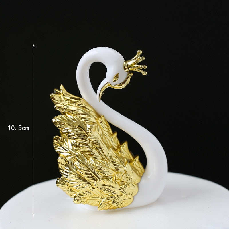 Gold Silver Flamingo Birthday Cake Topper Peacock Feather Wedding Party Dessert Flags Picks Crown Anniversary Cupcake Decoration 