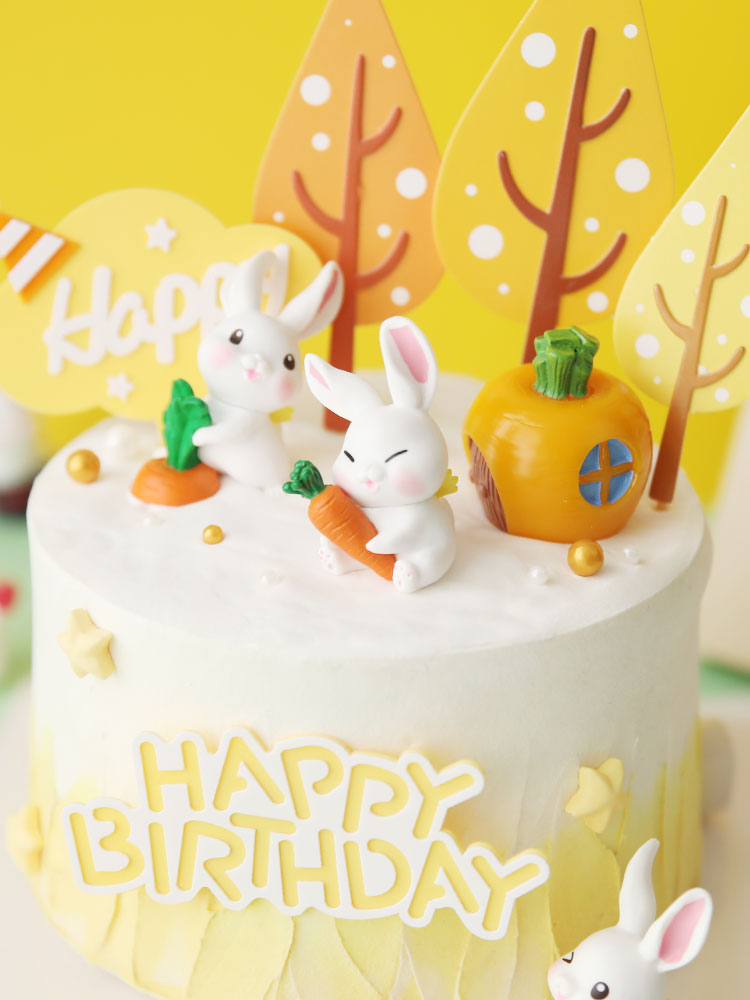 Rabbit Birthday Anim Cake Topper Happy Kid Carrots Heart Baby Favors Animals Party Cakes Shower Gifts 