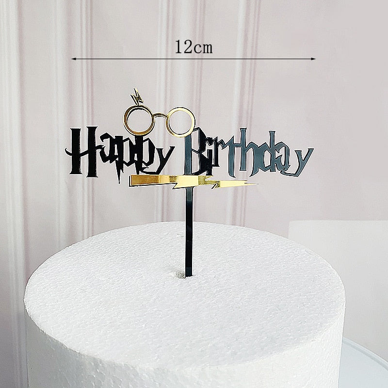 Dark Cartoon Happy Birthday Acrylic Cake Topper Cute Boy Witch Kids Party Decorations Baby Shower 