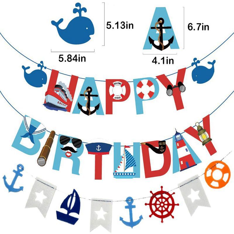 Nautical Theme Balloon Set Party Supplies Anchor Steamship Banner Cake Topper Boy Girl Birthday Decoration Inflatable Decorations