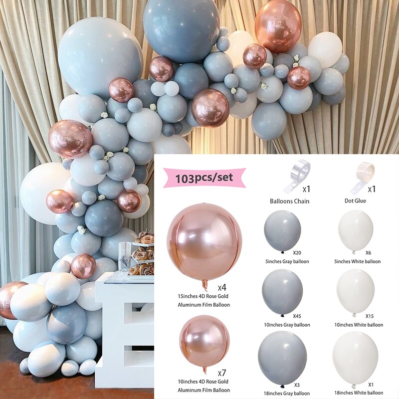 Balloon Arch Set Gray White Rose Gold Balloons Garland Baby Shower Baptism Adult Kids Birthday Party Festival Decoration Inflatable Decorations