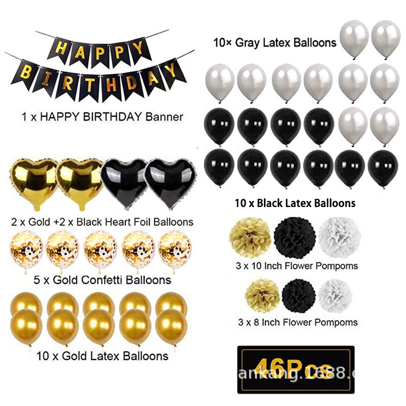 Black Gold Birthday Party Decoration Balloon Garland Arched Kit Crown Foil Balloon for Men Birthday Party Supplies PartyDecorHQ