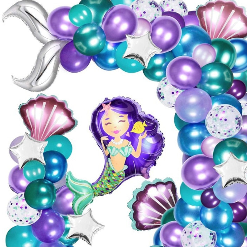 PCS Mermaid Theme Balloons Arch Set Party Decorations Girls Birthday Baby Shower Fishtail Shell Foil Inflatable