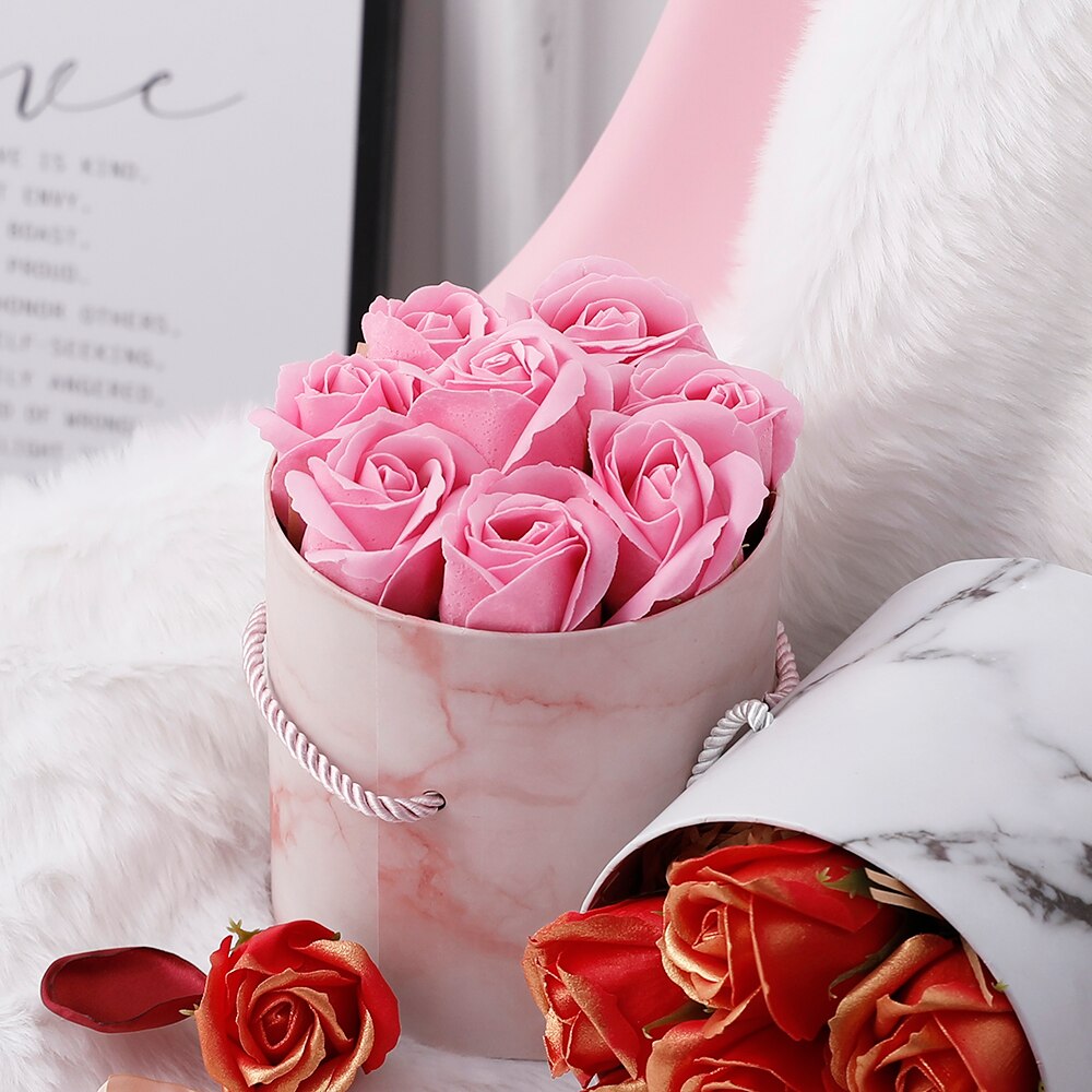 Pcs Scented Soap Rose Box Artificial Bouquet Decorative Valentines Day Gifts Bride Wedding Party Decorations Marble 