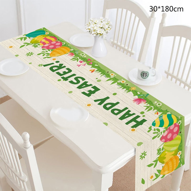 pc Easter Eggs Bunny Printed Table Runner Tablecloth Happy Party Decoration Home Rabbit Flag Deco 