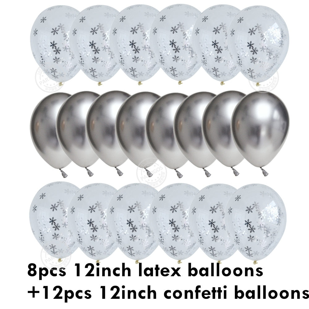 20pcs 12inch snowflake confetti mixed Chrome silver balloons helium globos winter snowflake elsa theme birthday party decoration PartyDecorHQ