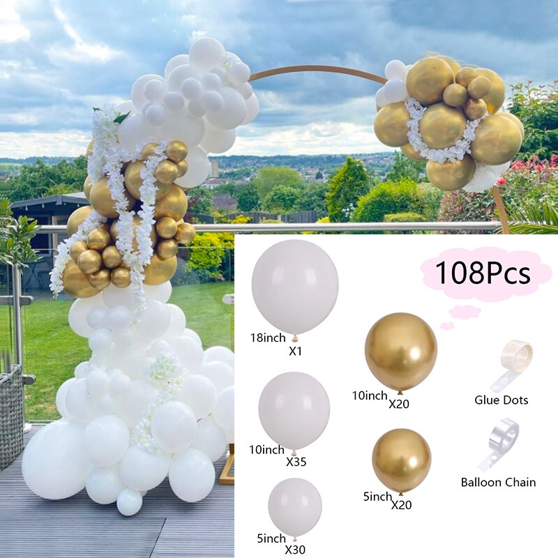 Balloons Arch Set White Gold Balloon Garland Baby Baptism Shower Wedding Arches Kit Birthday Party Decoration Inflatable Decorations