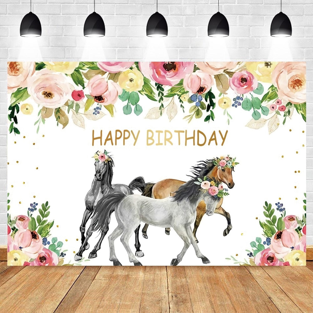 Happy Birthday Carousel Horse Photography Baby Party Decor Backdrop Photocall Background Photophone Photographic Photo Studio 