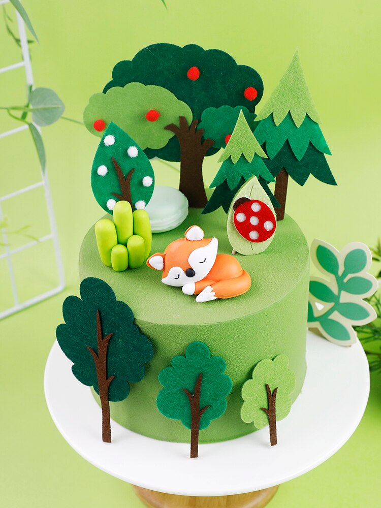 Paper Woodland Animal Fox Cake Decoration Supplies Basket Kids Happy Birthday Favor Girl Boy Baby Shower Party Topper 