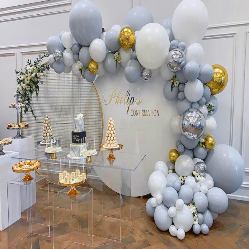 Balloons Arch Set Grey White Balloon Garland Wedding Baby Baptism Shower Happy Birthday Party Silver Gold Decoration Inflatable Decorations