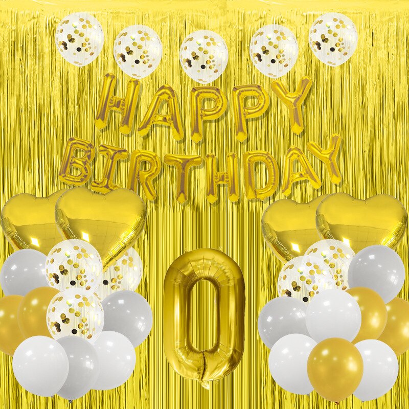 Happy Birthday Party Decorations Gold Latex Balloons Kit Foil Curtain Confetti st th 