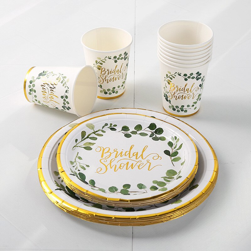 pcs Bridal Shower Disposable Tableware Paper Plates Cups Dinnerwares Wedding Party Decoration Supplies 