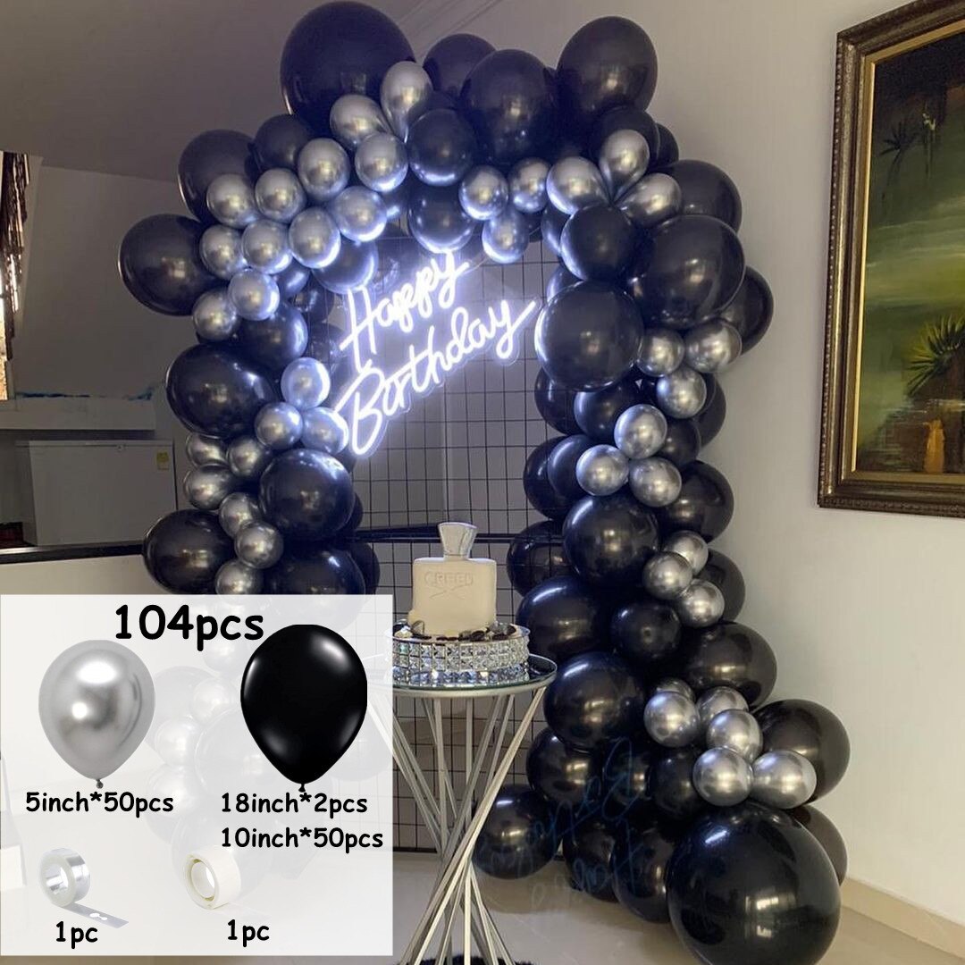 Black Gold Metalic Balloon Garland Arch 4D Ballons Baby Shower Birthday Party Decoration Chrome Kids Globos Wedding Decor Balon PartyDecorHQ