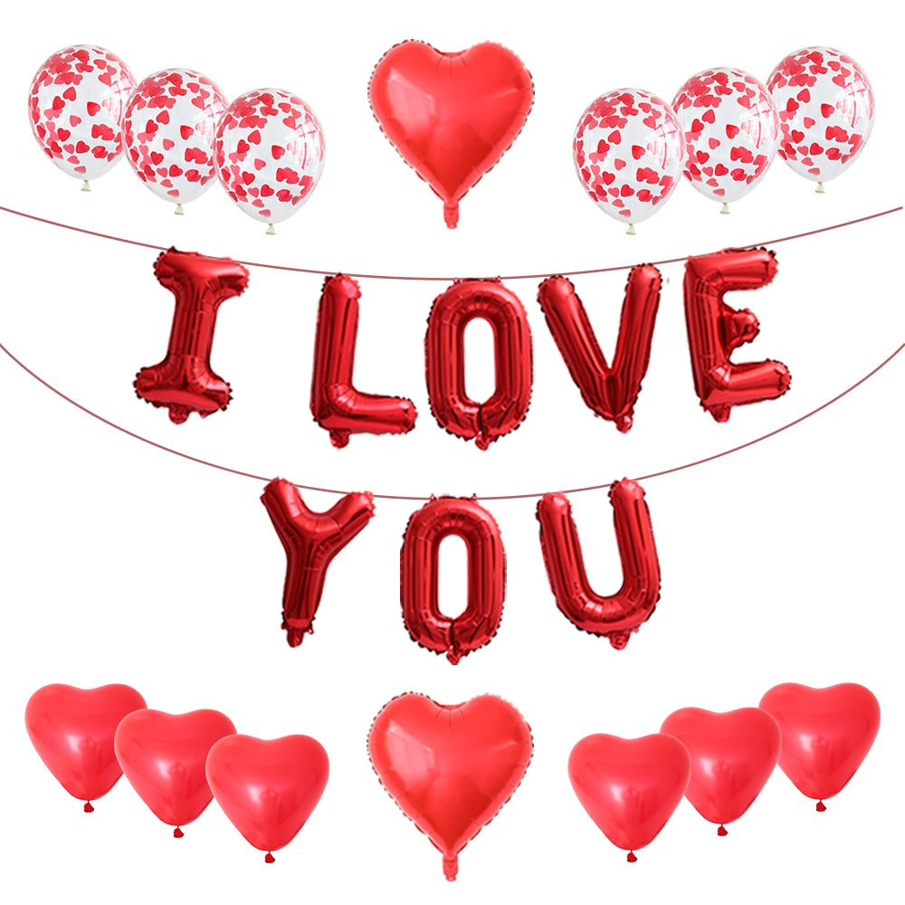 Pcs Love Letter Foil Balloons Red Heart Globos Confetti Chrome Metal Ballons Kit Set Valentines Day Gifts Wedding Decors 