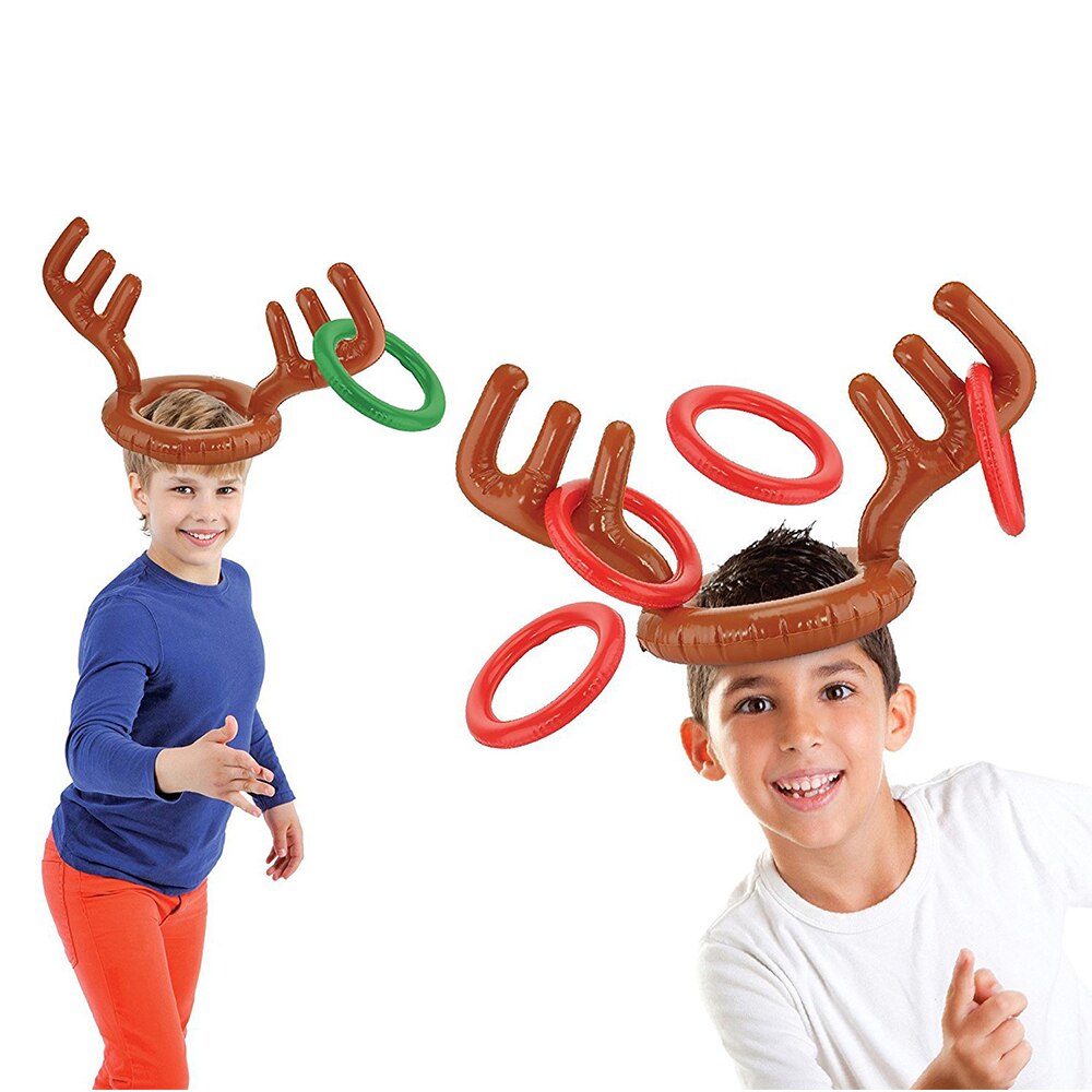 Set Inflatable Christmas Reindeer Antler Hat Ring Deer Balloon Party Game Holiday Toss Circle Gaming Inflated Kid Toy 