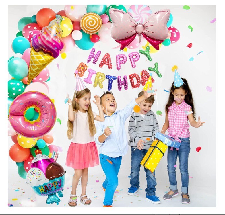 Candy Theme Birthday Party Decoration Girls Balloon Garland Arch Kit Donut Ice Cream Lollipop Bow Foil Inflatable Decorations