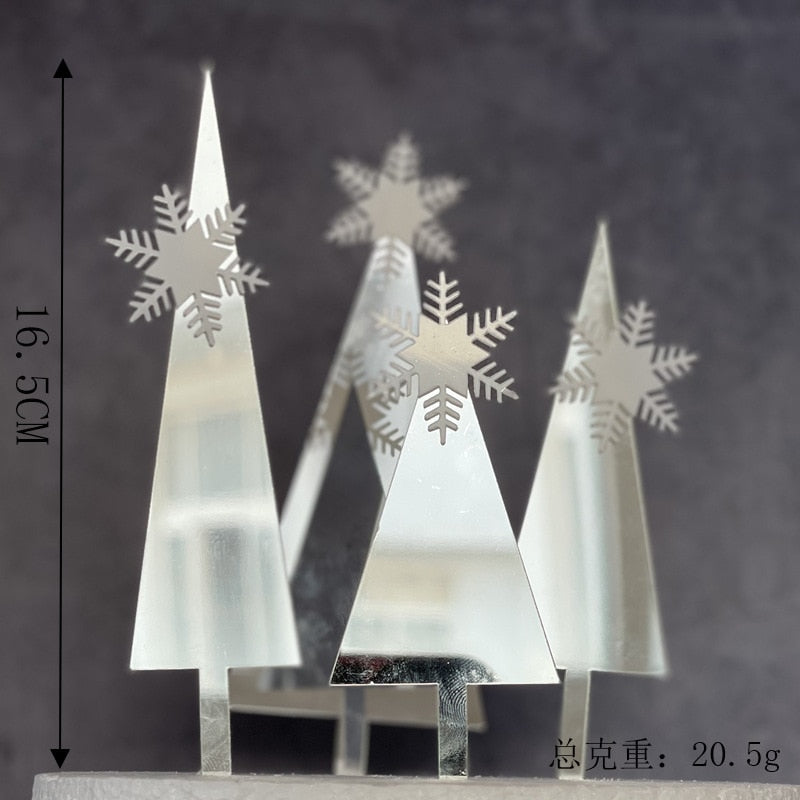 Happy Birthday Cake Topper Snowflake Castle Decoration Acrylic Blue Christmas Tree Cupcake Toppers Baking 