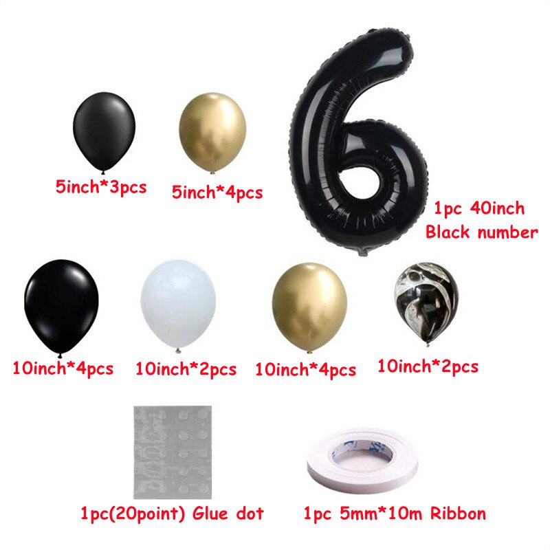 pcs inch Black Number Chrome Agate Set Figures Globos Baby Shower Birthday Party Metallic Decor Balloon 