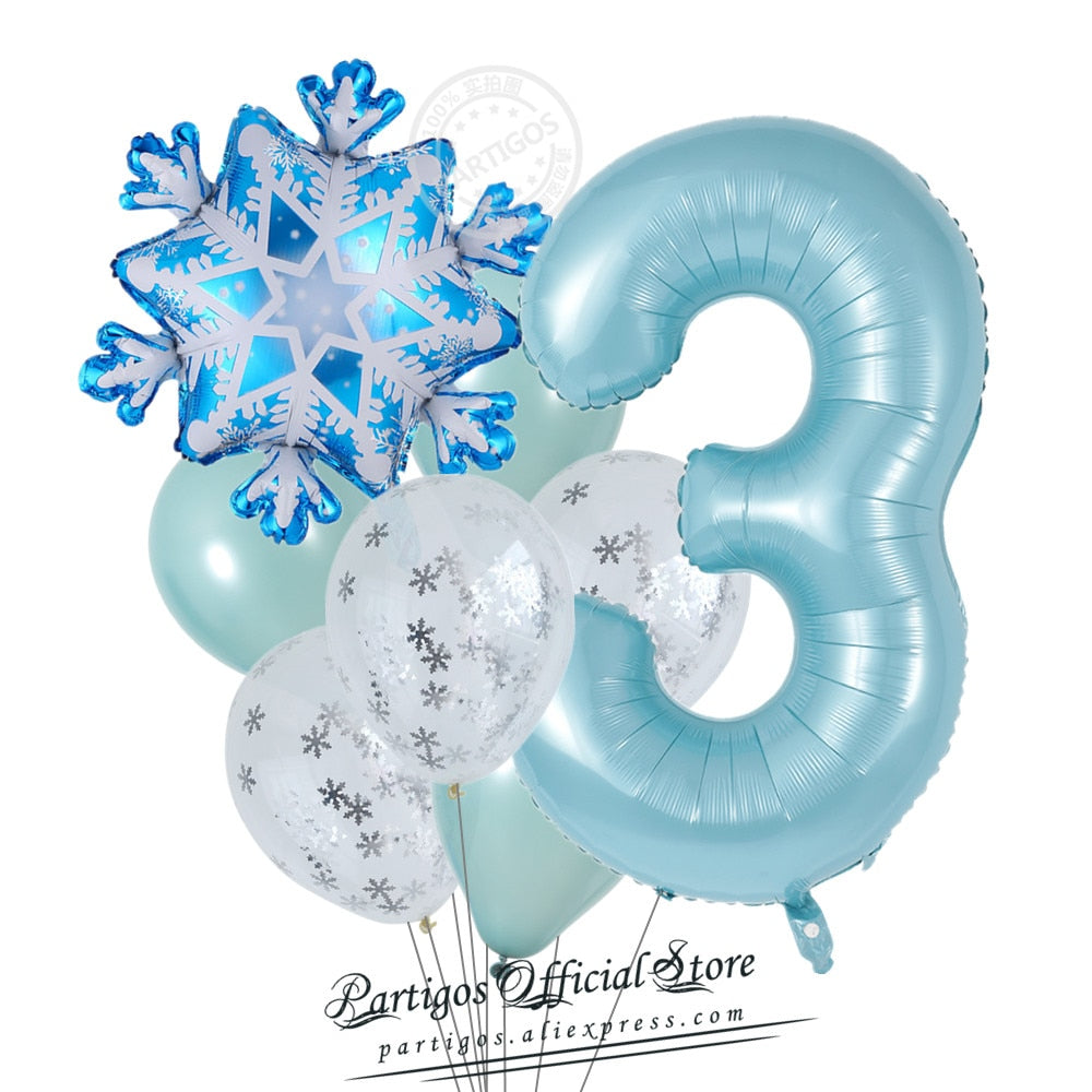 set Mix Snowflake Foil Balloons inch Ice blue number ballons Winter ice snow Party Birthday party Decoration Elsa Ballon 