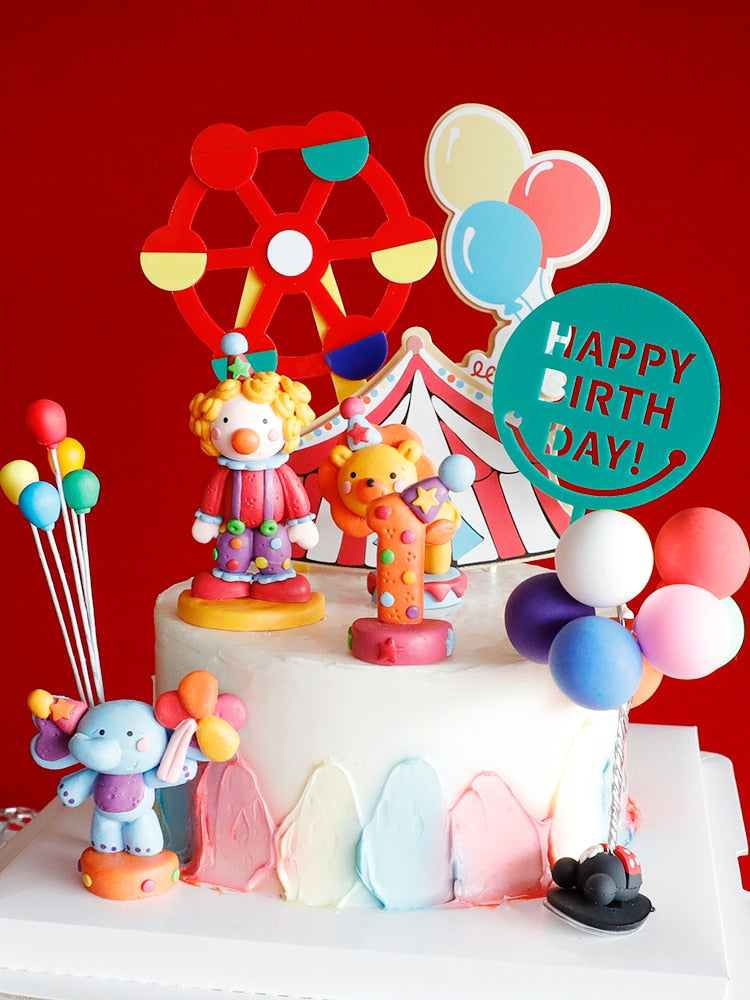 Circus Birthday Decor Cake Topper Clown Elephant Lion Boy Happy Decoration Prince Kid Party Gifts 