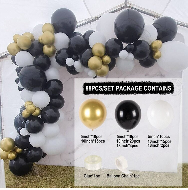 Black Gold Balloon Garland Arch Happy Birthday Party Decoration Kids Graduation Latex Baloon Wedding Decor Inflatable Decorations