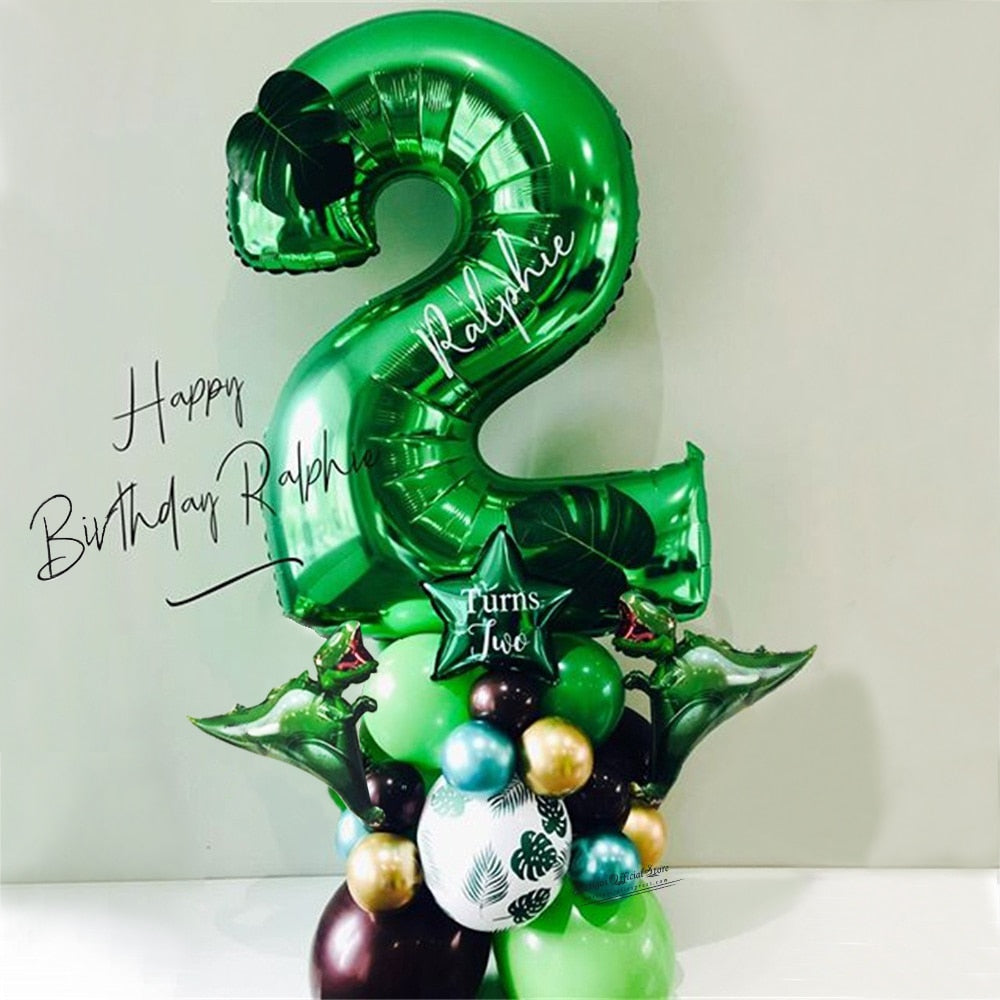 Pcs Jungle Dinosaur Party Balloons Inch Green Number Foil Ballon Pillar Kids Birthday Decors Jurassic Dragon 