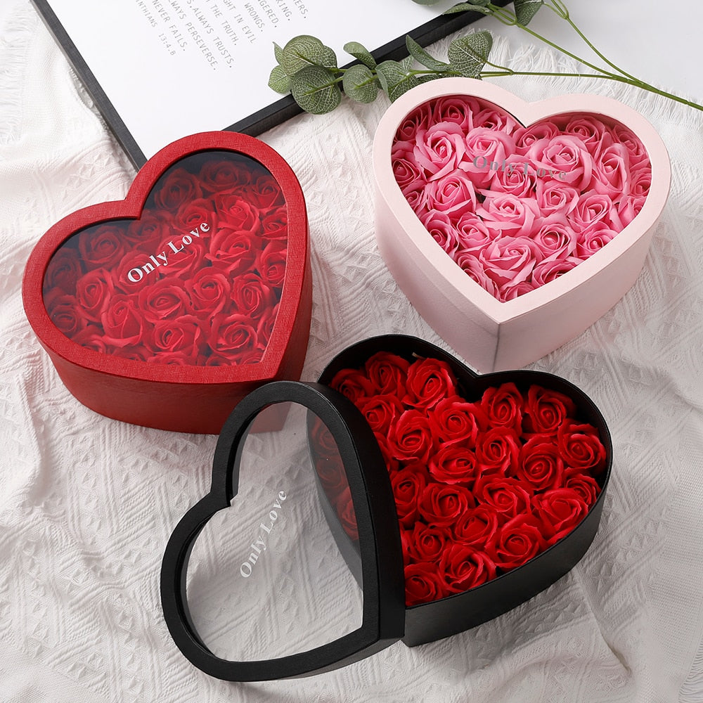 Pcs Velvet Soap Rose Heart Gifts Box Artificial Bouquet Handheld Eternal Flower Valentines Day Wedding Decors 