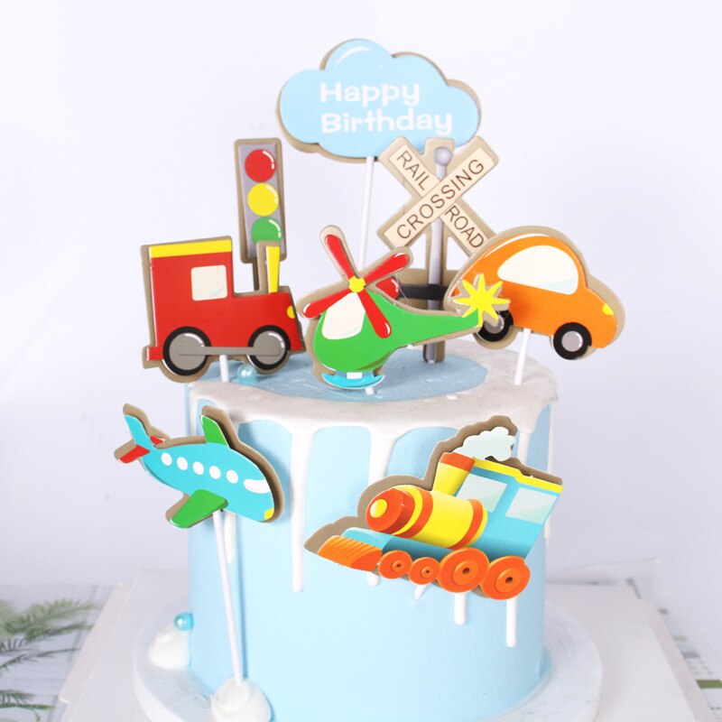 Happy Birthday Cake Topper Car Plane Traffic Light Wedding Decor Flag Kids Party DIY Baking Supplies Cupcake Toppers Baby Shower PartyDecorHQ