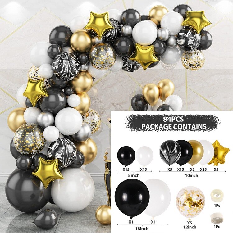 Black Gold Balloon Garland Arch Happy Birthday Party Decoration Kids Graduation Latex Baloon Wedding Decor Inflatable Decorations