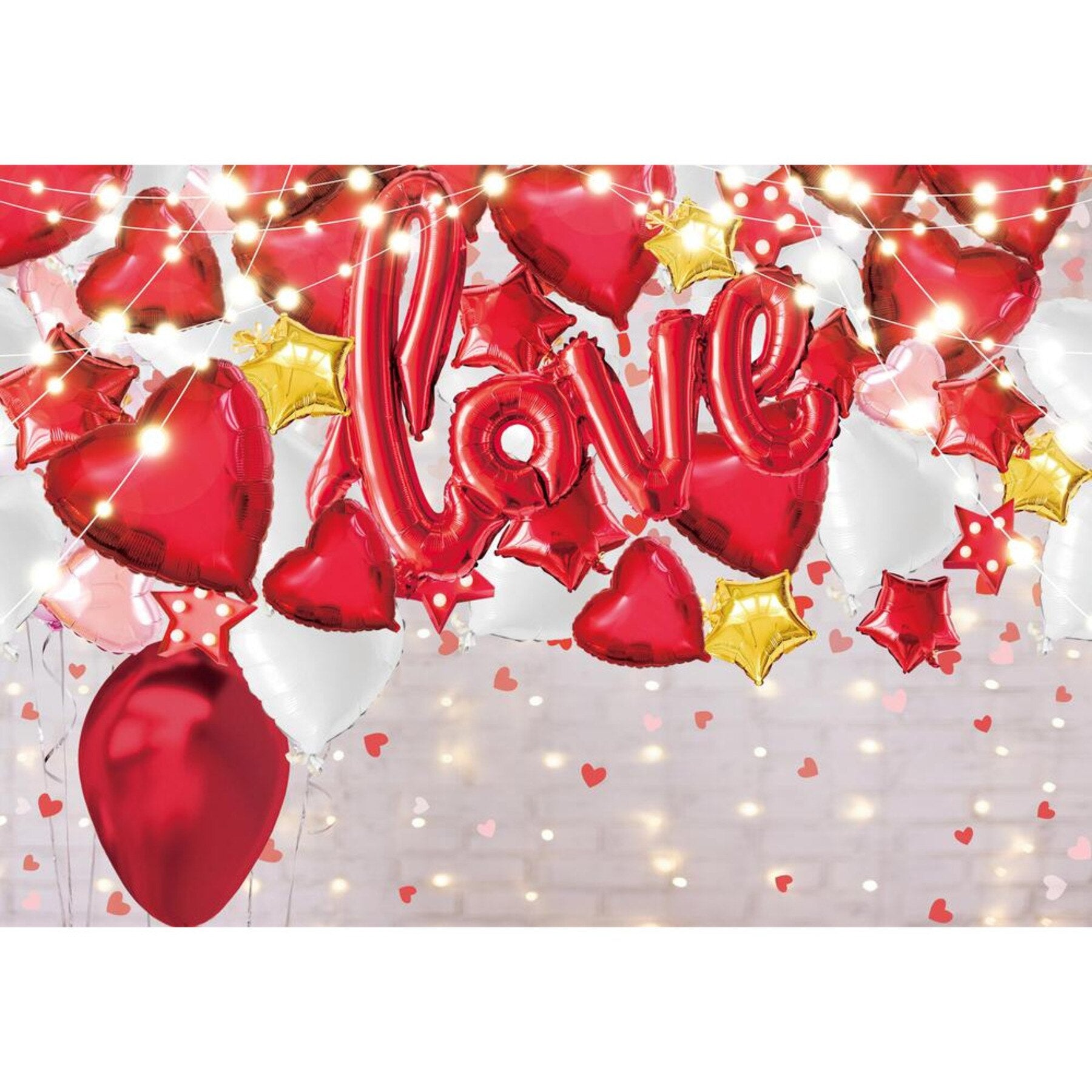 ft White Brick Backdrop Red Balloons Proposal Birthday Party Bright Glittering Decoration Shooting Background 