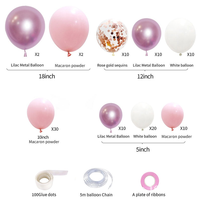 Pack Pink Balloon Kit Baby Girls Birthday Decorations DIY Latex Arch Garland Wedding Party First Decor Inflatable