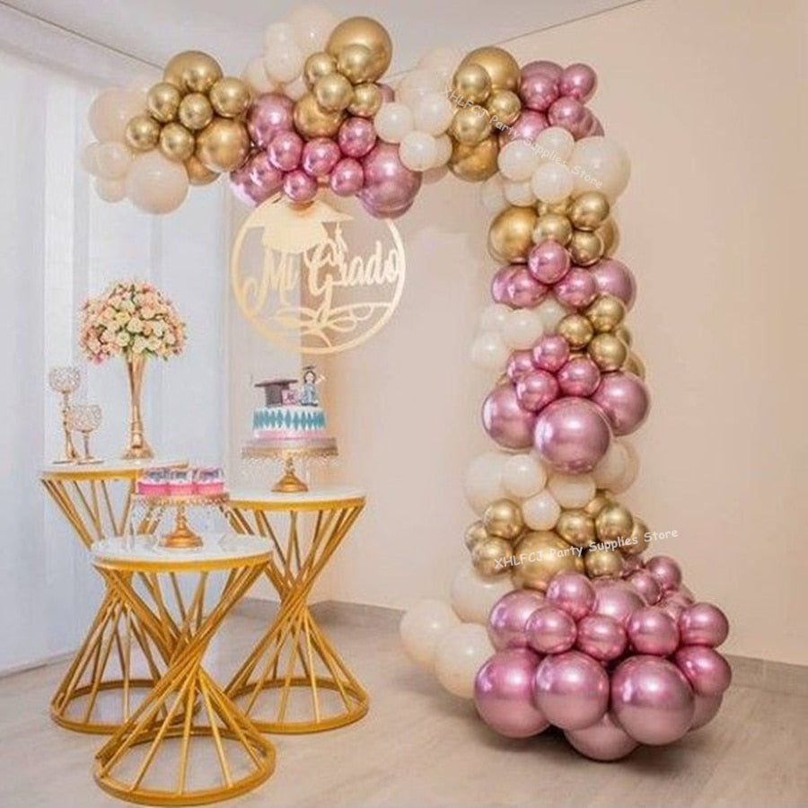 Gold Pink Metal Retro Apricot Latex Balloons Garland Arch pcs Kit Baby Birthday Party Decor Chrome Balloon Wedding Supplies Inflatable Decorations