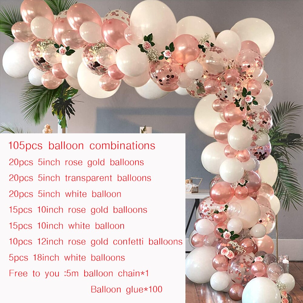 pcs Rose Gold Balloon Arch Garland Kit Clear White Latex Balloons Wedding Bridal Baby Shower Birthday Bachelorett Decoration Inflatable Party Decorations